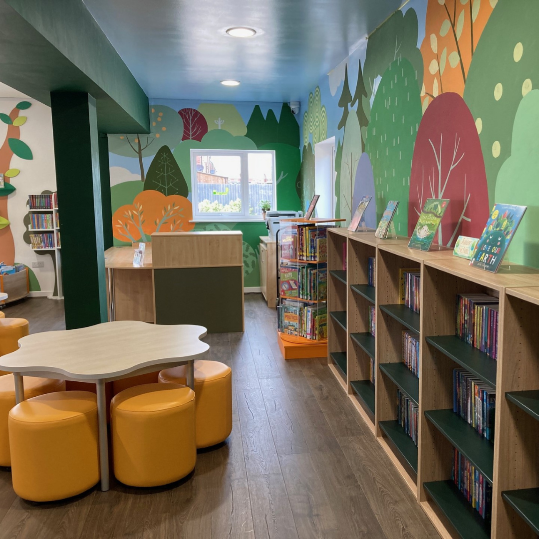 Bookshelves for a library and community hub